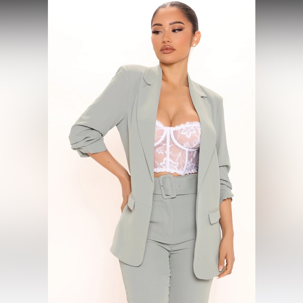 Fashion Nova Mila Blazer Set in Sage Green